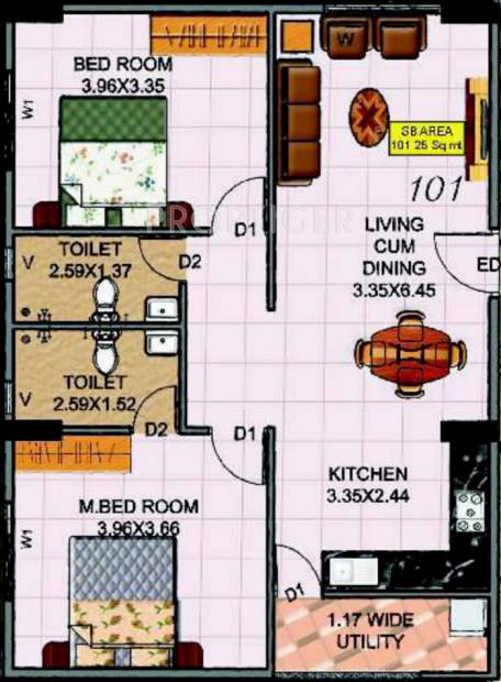 Hebron Tower 9 (2BHK+2T (1,059 sq ft) 1059 sq ft)