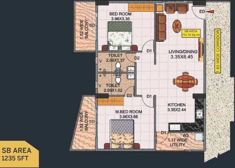 Hebron Tower 9 (2BHK+2T (1,235 sq ft) 1235 sq ft)