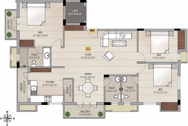 Sagas Group Chestnut (3BHK+3T (1,562 sq ft)   Pooja Room 1562 sq ft)