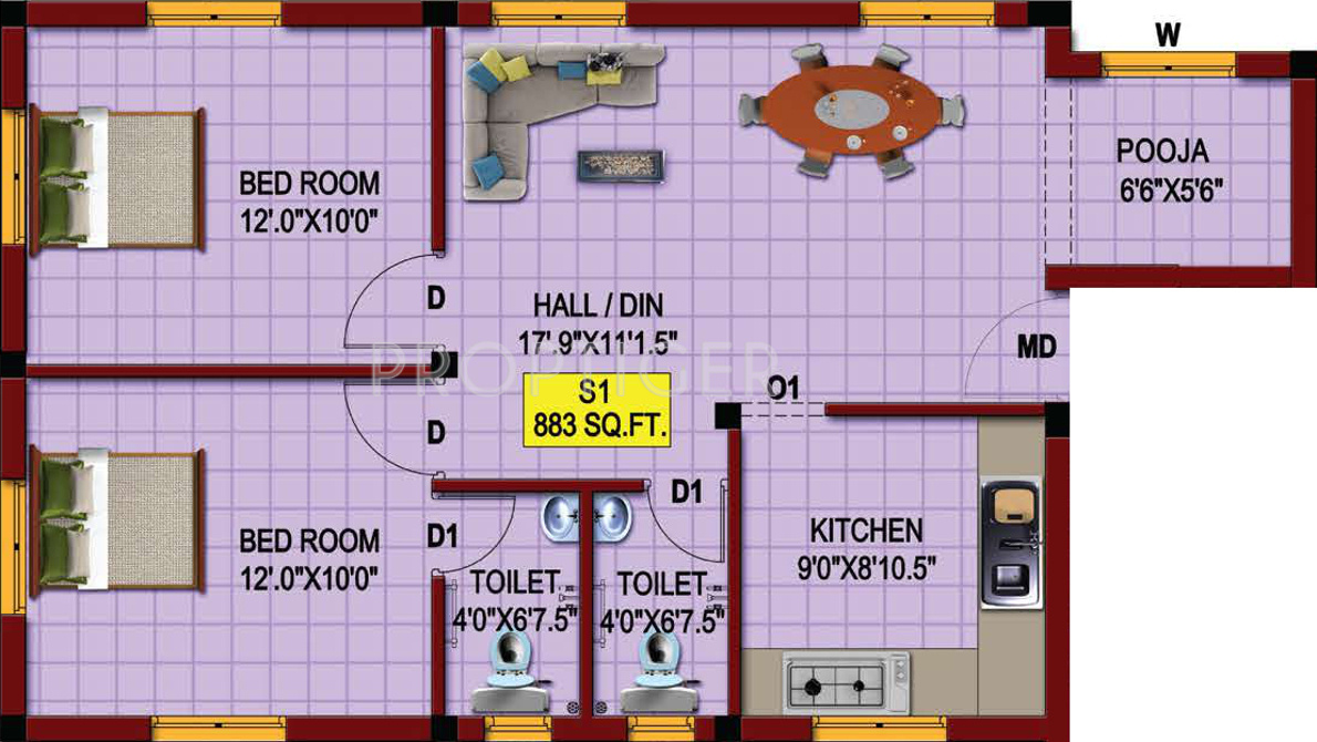 MS Foundations Samta (2BHK+2T (883 sq ft) 883 sq ft)