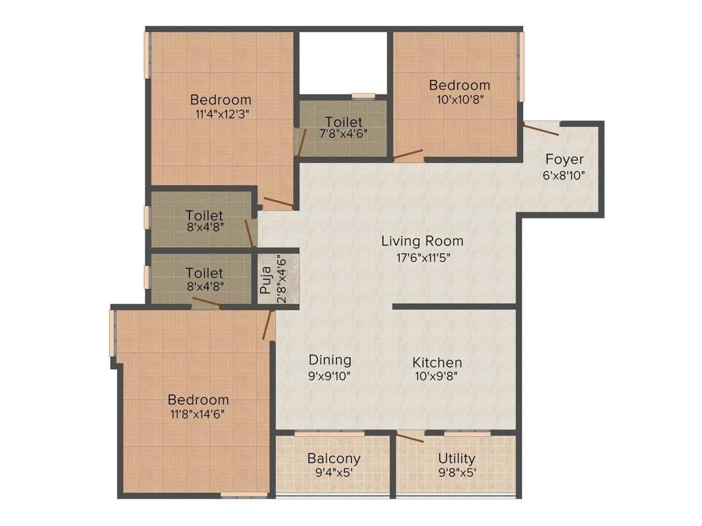 Neo Heights Magnum (3BHK+3T (1,412 sq ft) Pooja Room 1412 sq ft)