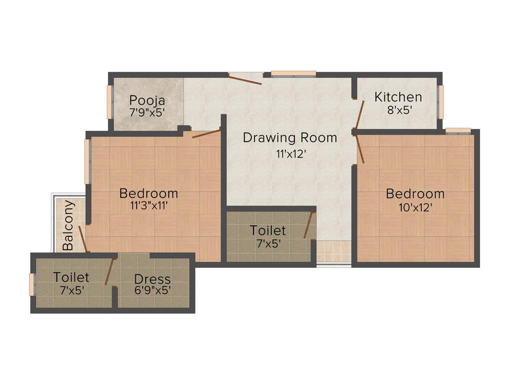 AKH Royal Apartment (2BHK+2T (850 sq ft)   Pooja Room 850 sq ft)