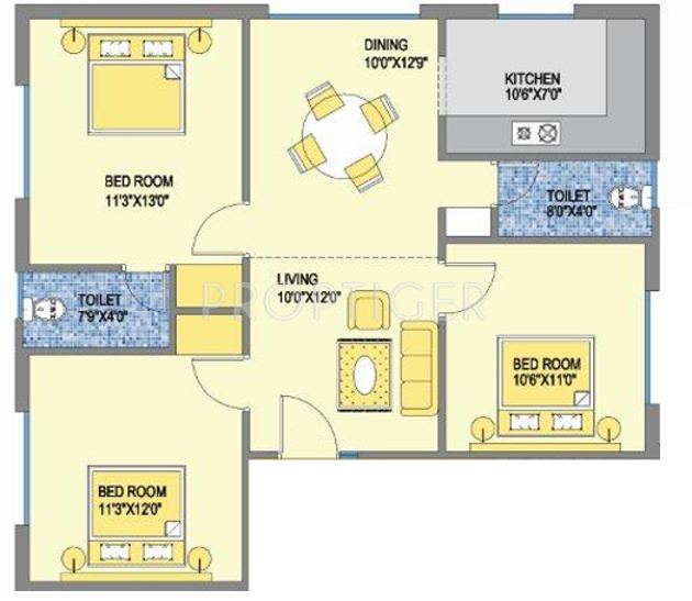 Green Neem (3BHK+2T (1,106 sq ft) 1106 sq ft)