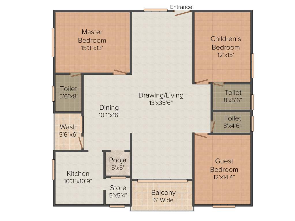 Royal Serene PCH (3BHK+3T (2,224 sq ft)   Pooja Room 2224 sq ft)