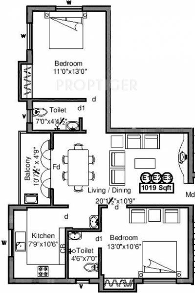 Priya Sarashwathi (2BHK+2T (1,019 sq ft) 1019 sq ft)