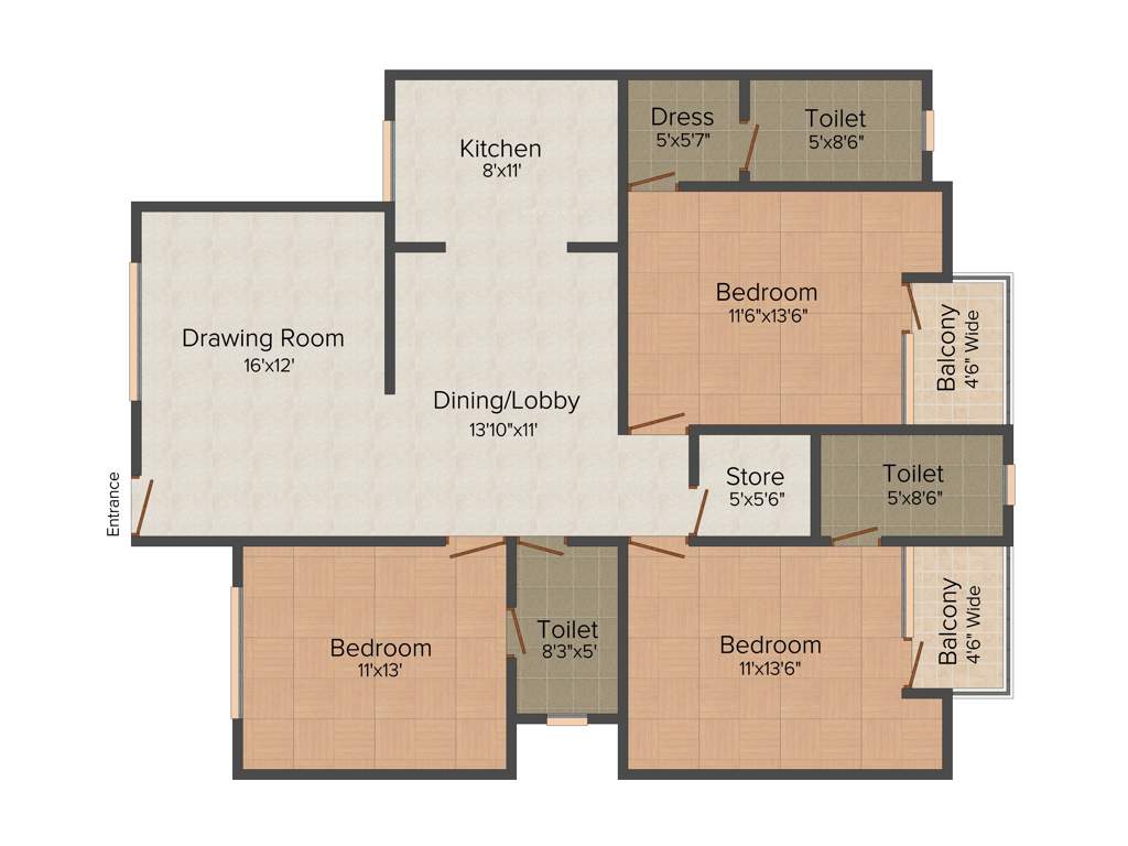 Pushpanjali Gardenia (3BHK+3T (1,650 sq ft) 1650 sq ft)