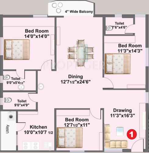 Gauthami Seetha Heaven (3BHK+3T (1,910 sq ft) 1910 sq ft)