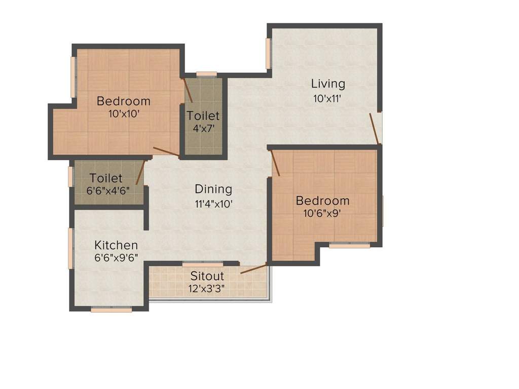 Vijay Raja Century Court (2BHK+2T (916 sq ft) 916 sq ft)