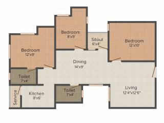 Vijay Raja Century Court (3BHK+2T (1,142 sq ft) 1142 sq ft)