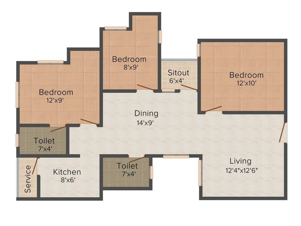 Vijay Raja Century Court (3BHK+2T (1,142 sq ft) 1142 sq ft)