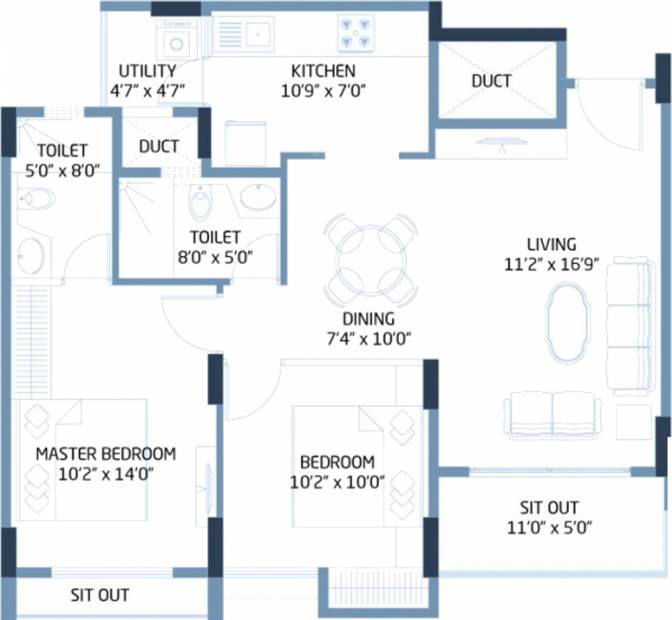 Goyal Footprints (2BHK+2T (1,094 sq ft) 1094 sq ft)