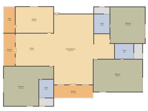Maphar Eleganza 3BHK+3T (1,968 sq ft)