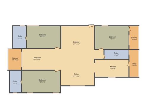 Maphar Eleganza 3BHK+3T (2,013 sq ft)