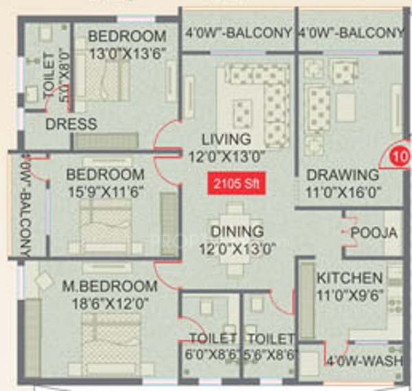 Legend Horizon (3BHK+3T (2,105 sq ft) + Pooja Room 2105 sq ft)