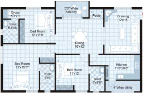 Sri Banjara Classic (3BHK+3T (1,660 sq ft)   Pooja Room 1660 sq ft)