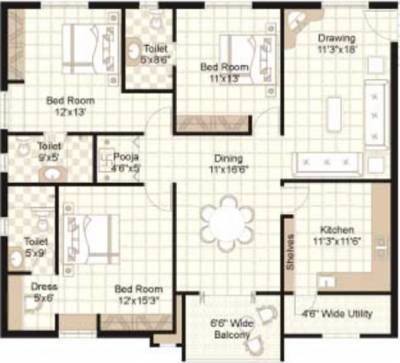 Sri Banjara Classic (3BHK+3T (1,780 sq ft)   Pooja Room 1780 sq ft)