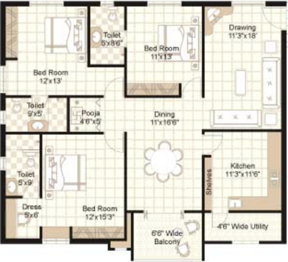Sri Banjara Classic (3BHK+3T (1,780 sq ft)   Pooja Room 1780 sq ft)