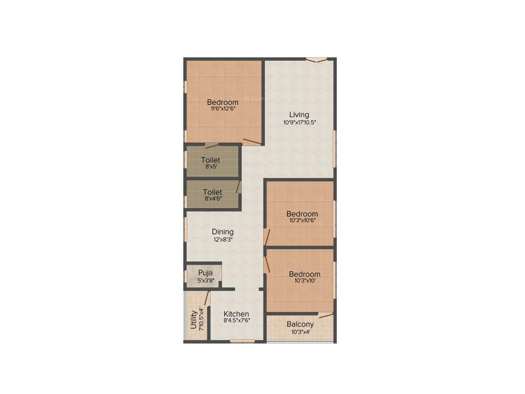 Skypx Oaks (3BHK+2T (1,317 sq ft) Pooja Room 1317 sq ft)