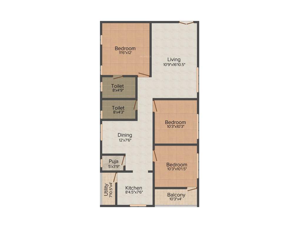 Skypx Oaks (3BHK+2T (1,270 sq ft) Pooja Room 1270 sq ft)