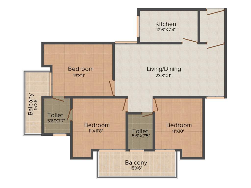Zion Lakeview (3BHK+3T (1,665 sq ft) 1665 sq ft)