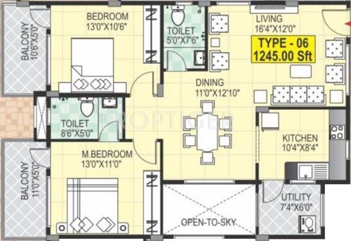 Vaibhav Serene (2BHK+2T (1,245 sq ft) 1245 sq ft)