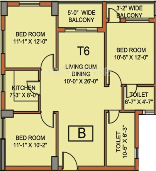 Omnitech Lake View (3BHK+2T (1,359 sq ft) 1359 sq ft)