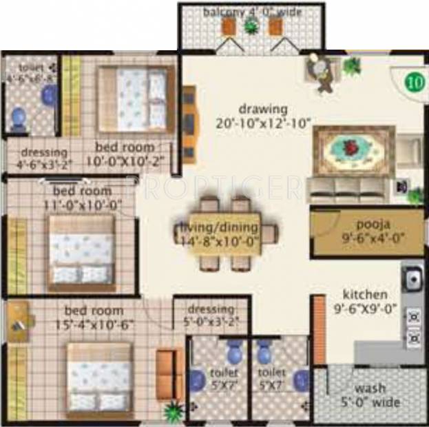 S K Projects Aster (3BHK+3T (1,554 sq ft) 1554 sq ft)
