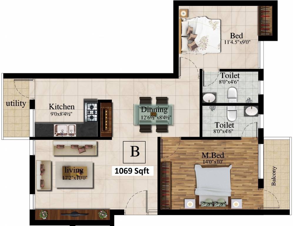 Voora Gitanjali (2BHK+2T (1,069 sq ft) 1069 sq ft) Voora Gitanjali (2BHK+2T (1,069 sq ft) 1069 sq ft)