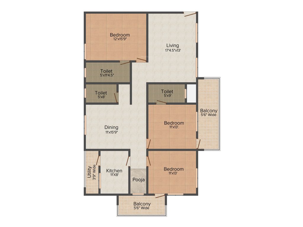 TNR Vaishnovi Sikhara 3BHK+3T (2,034 sq ft) + Pooja Room