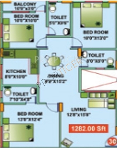 Mahaveer Ridge (3BHK+3T (1,282 sq ft) 1282 sq ft)