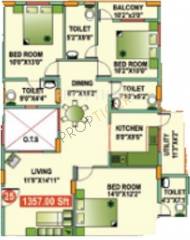 Mahaveer Ridge (3BHK+3T (1,357 sq ft) 1357 sq ft)