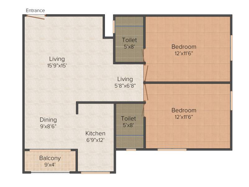Karan The Mark Residences (2BHK+2T (1,200 sq ft) + Study Room 1200 sq ft)