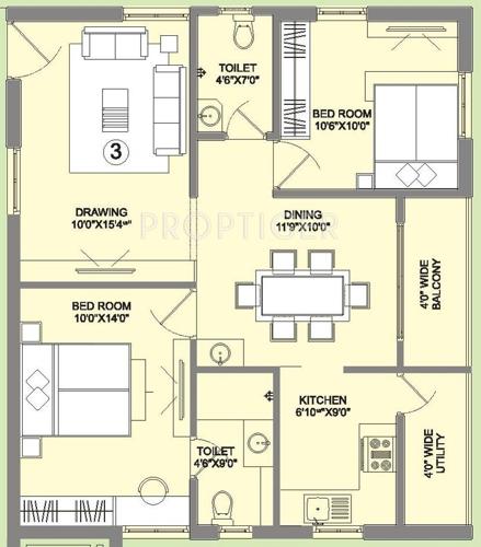 Alekhya Temple Bells (2BHK+2T (1,065 sq ft) 1065 sq ft)