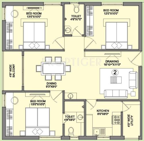 Alekhya Temple Bells (3BHK+3T (1,240 sq ft) 1240 sq ft)