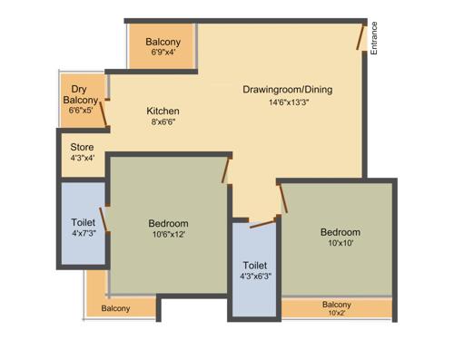 Whistling Real Aura (2BHK+2T (954 sq ft) 954 sq ft)