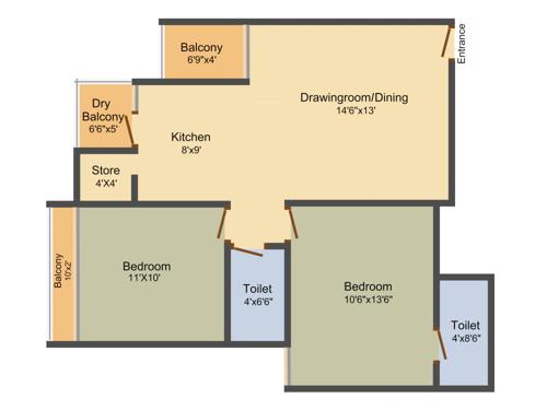 Whistling Real Aura (2BHK+2T (1,026 sq ft) 1026 sq ft)