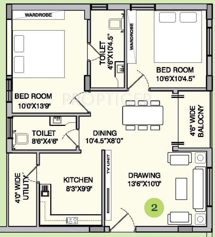 Alekhya Blue Bells (2BHK+2T (1,030 sq ft) 1030 sq ft)