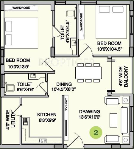 Alekhya Blue Bells (2BHK+2T (1,030 sq ft) 1030 sq ft)