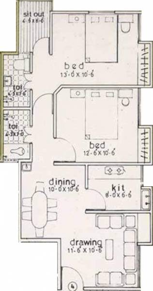 Moghal Mezonet (2BHK+2T (895 sq ft) 895 sq ft)