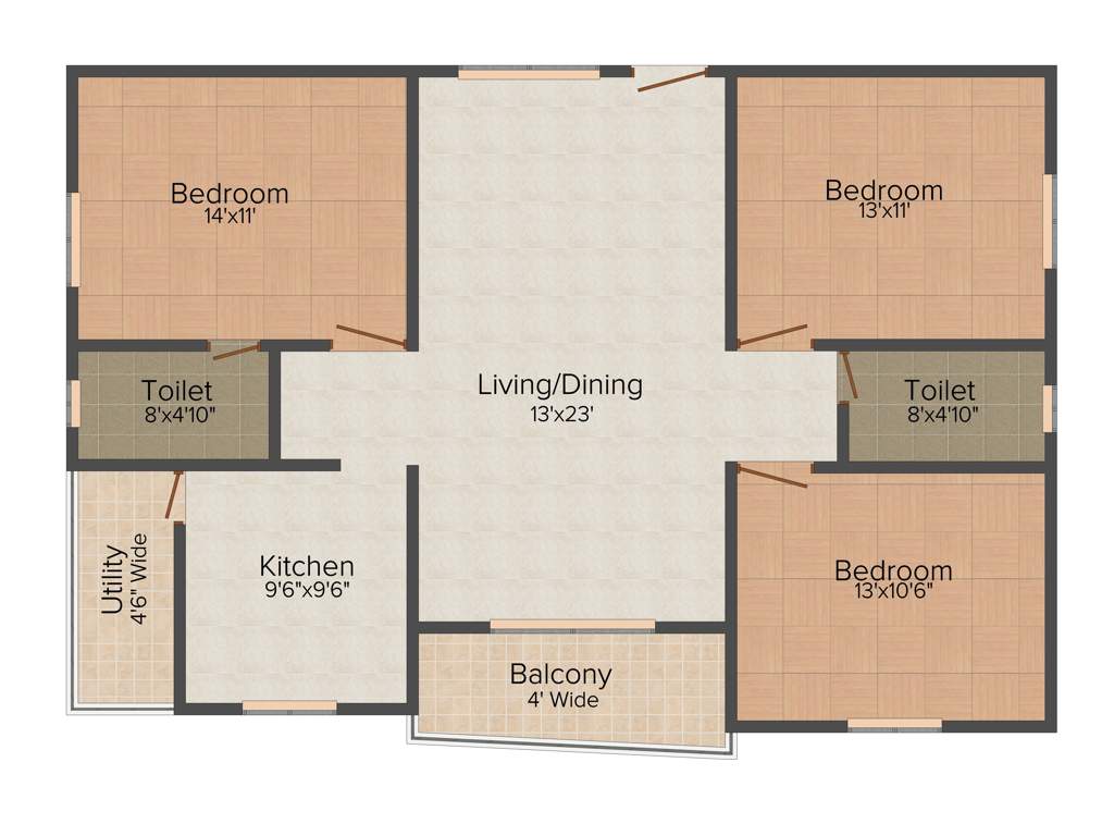 TR Builders and developers TR Greens 3BHK+3T (1,415 sq ft)