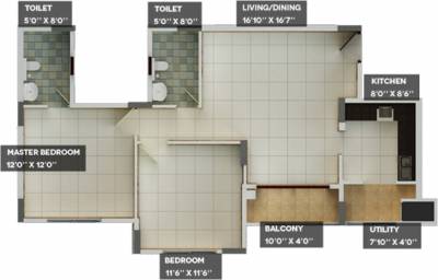 Provident Skyworth (2BHK+2T (1,091 sq ft) 1091 sq ft)