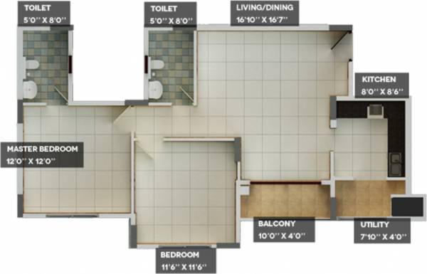 Provident Skyworth (2BHK+2T (1,091 sq ft) 1091 sq ft)