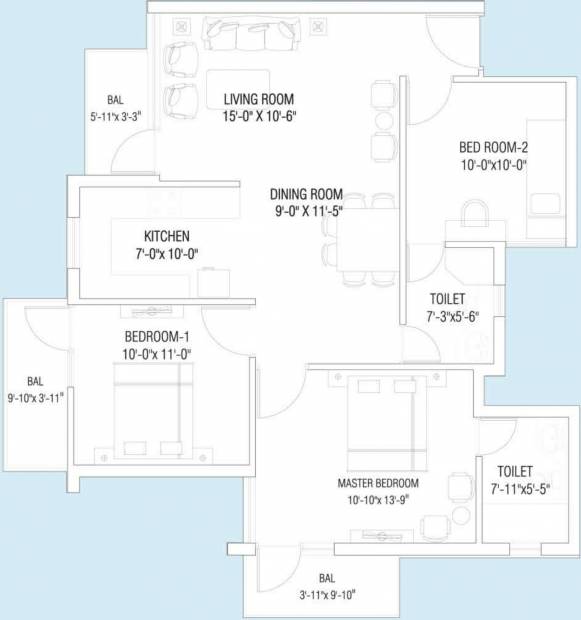 Msx Alpha Homes (3BHK+3T (1,370 sq ft) 1370 sq ft)