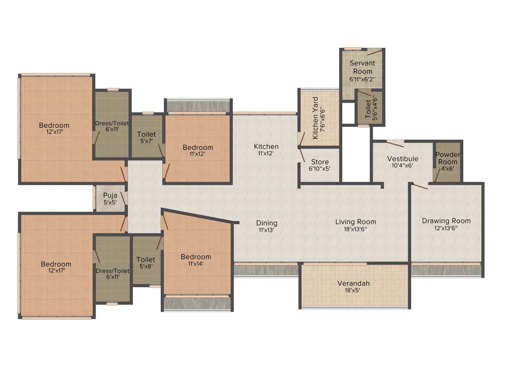 Popular Domain (4BHK+5T (3,700 sq ft) Servant Room 3700 sq ft)