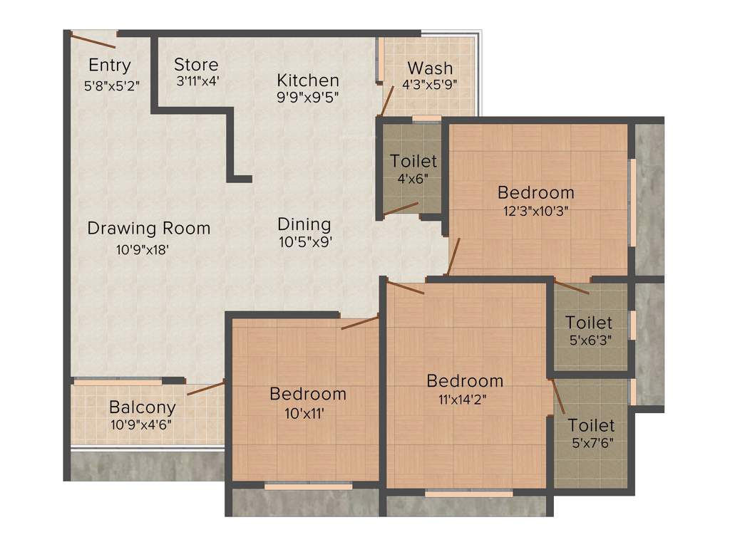 Popular Paradise (3BHK+3T (1,800 sq ft) 1800 sq ft)
