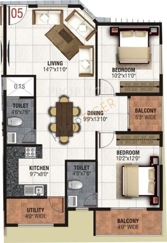 Vertex Venezia (2BHK+2T (1,025 sq ft) 1025 sq ft)