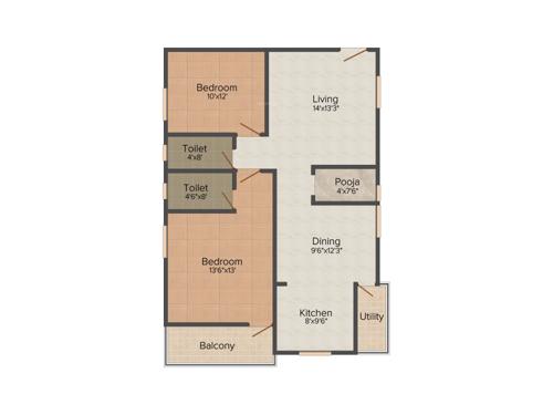 Aryamitra Aerium (2BHK+2T (1,305 sq ft) + Pooja Room 1305 sq ft)