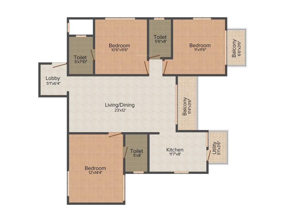 Sree Properties Casa Grande (3BHK+3T (1,483 sq ft) 1483 sq ft)