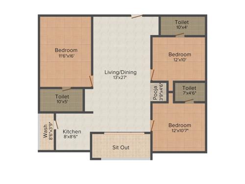 Anuhar Orange Springs (3BHK+3T (1,566 sq ft) 1566 sq ft)