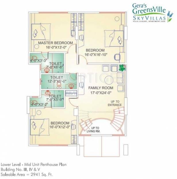 Geras Greens Ville Sky Villas (4BHK+4T (2,941 sq ft)   Servant Room 2941 sq ft)